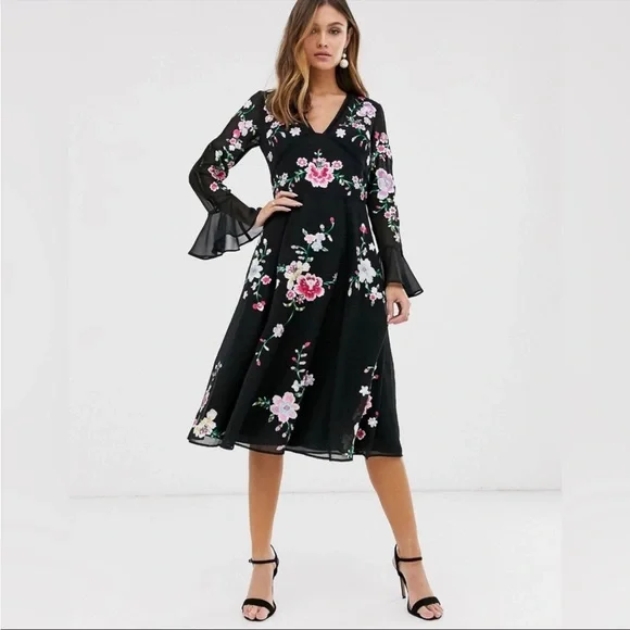 black embroidered dress asos Rent Asos Design Soft Mini Dress In Velvet Broderie With Contrast Embroidery  In Black main image 0
